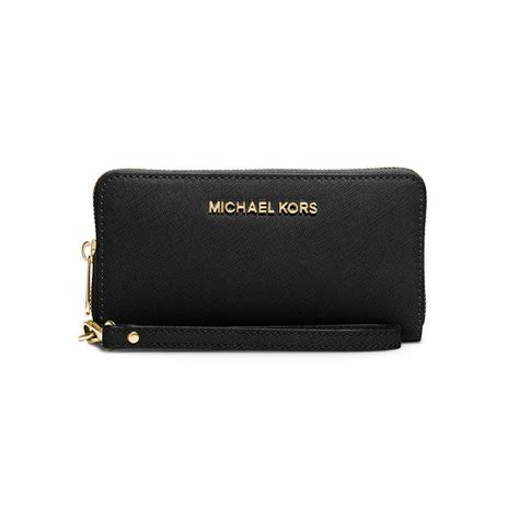 michael kors jet set travel striped saffiano leather phone wristlet